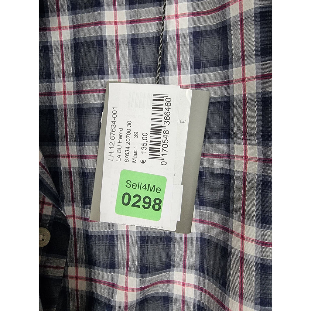 Karl Lagerfeld Mens Slim Fit Navy Plaid Button-Up Shirt Long Sleeves Cotton Blend Size 39 - Sell4Me