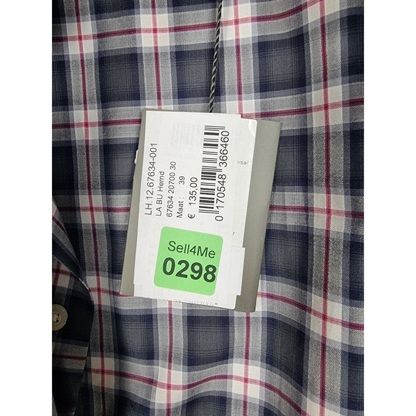 Karl Lagerfeld Mens Slim Fit Navy Plaid Button-Up Shirt Long Sleeves Cotton Blend Size 39 - Sell4Me
