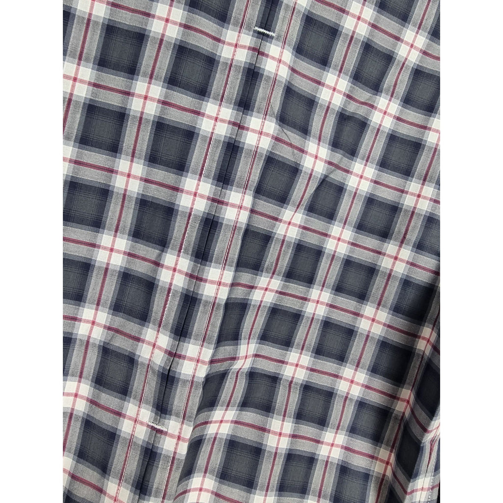 Karl Lagerfeld Mens Slim Fit Navy Plaid Button-Up Shirt Long Sleeves Cotton Blend Size 39 - Sell4Me