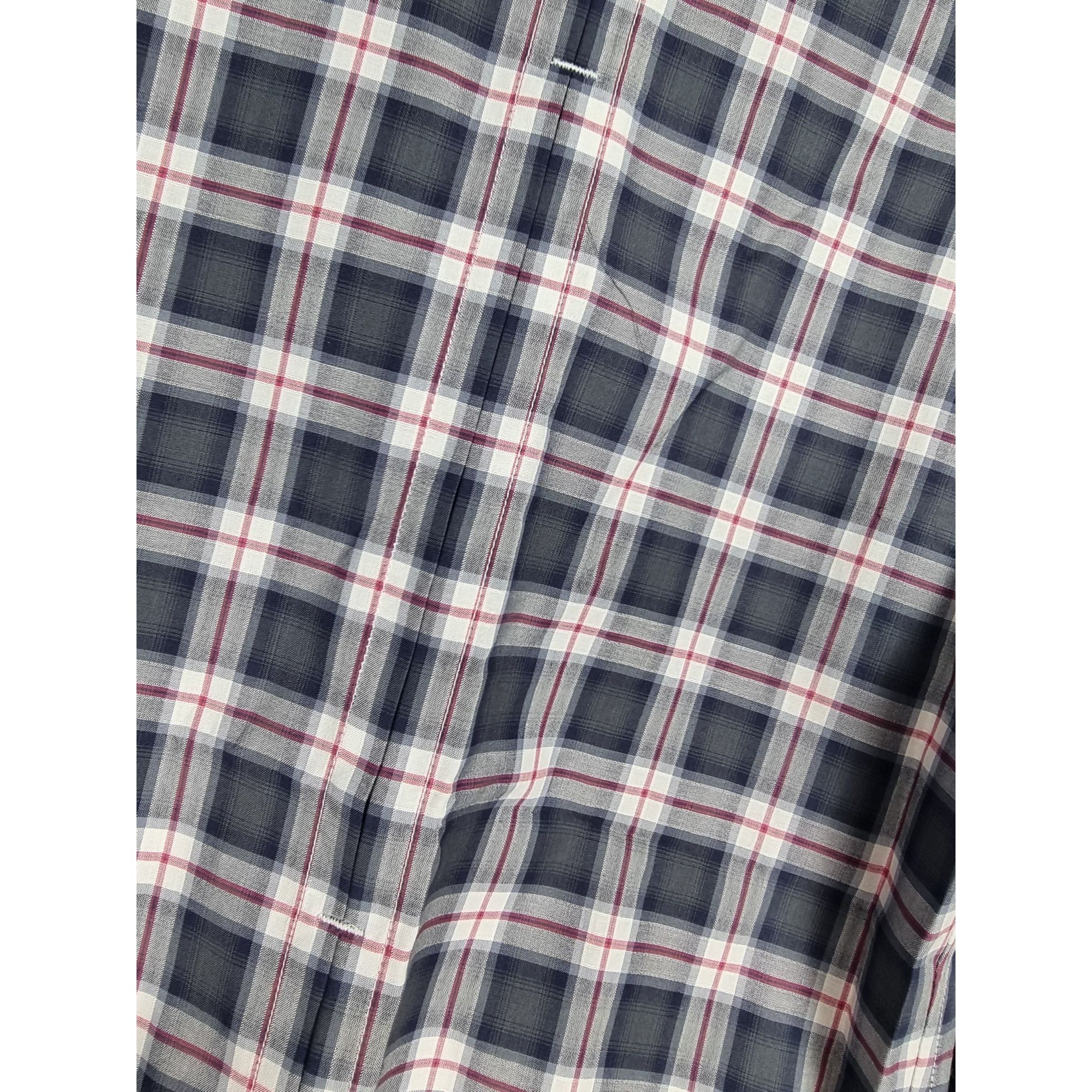 Karl Lagerfeld Mens Slim Fit Navy Plaid Button-Up Shirt Long Sleeves Cotton Blend Size 39 - Sell4Me