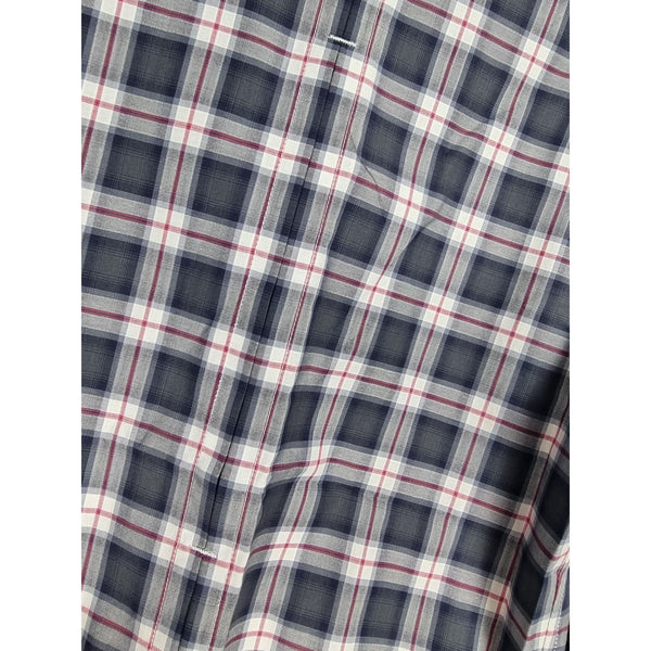 Karl Lagerfeld Mens Slim Fit Navy Plaid Button-Up Shirt Long Sleeves Cotton Blend Size 39 - Sell4Me