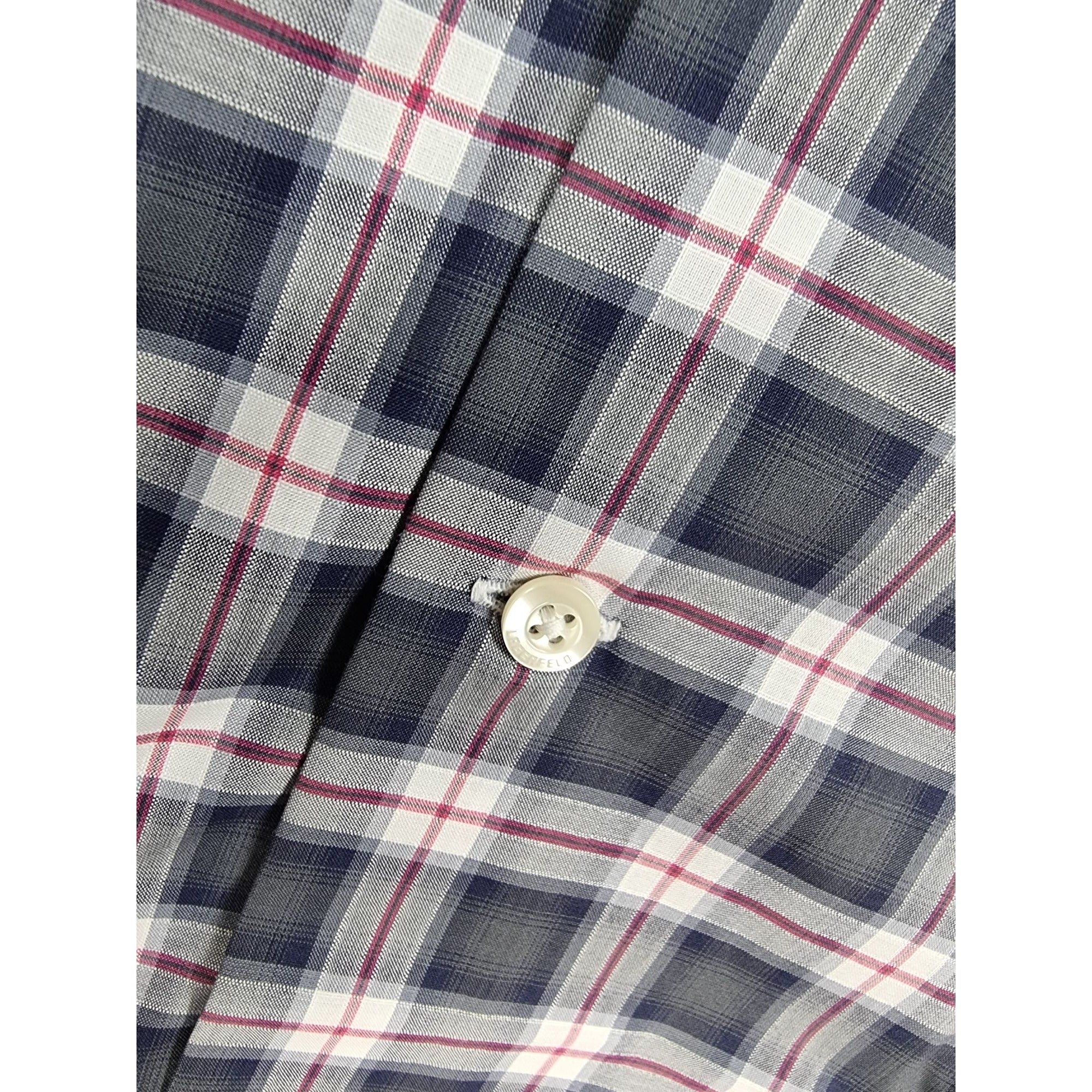 Karl Lagerfeld Mens Slim Fit Navy Plaid Button-Up Shirt Long Sleeves Cotton Blend Size 39 - Sell4Me