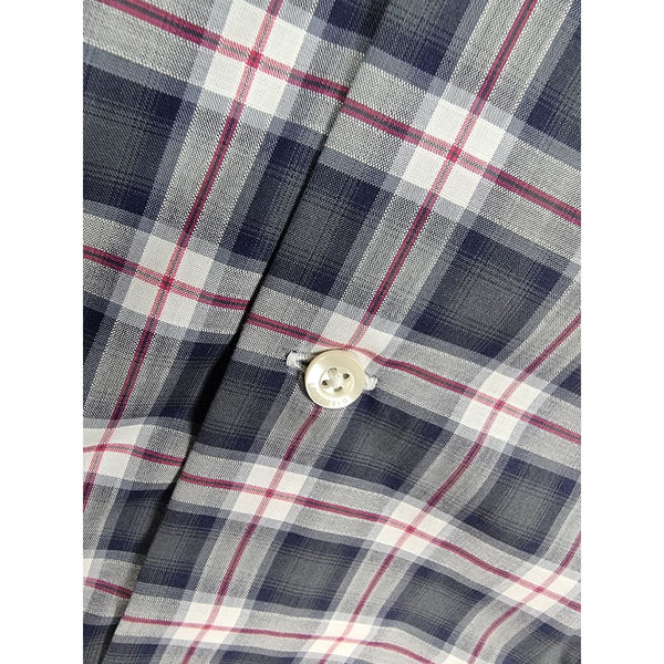 Karl Lagerfeld Mens Slim Fit Navy Plaid Button-Up Shirt Long Sleeves Cotton Blend Size 39 - Sell4Me