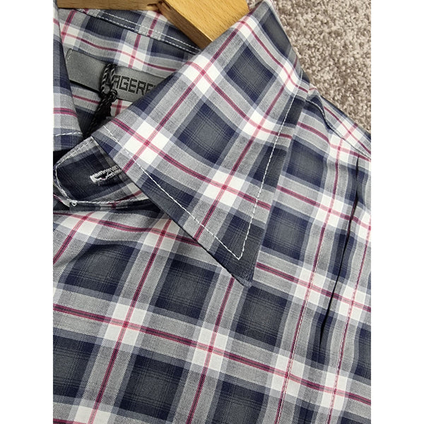 Karl Lagerfeld Mens Slim Fit Navy Plaid Button-Up Shirt Long Sleeves Cotton Blend Size 39 - Sell4Me