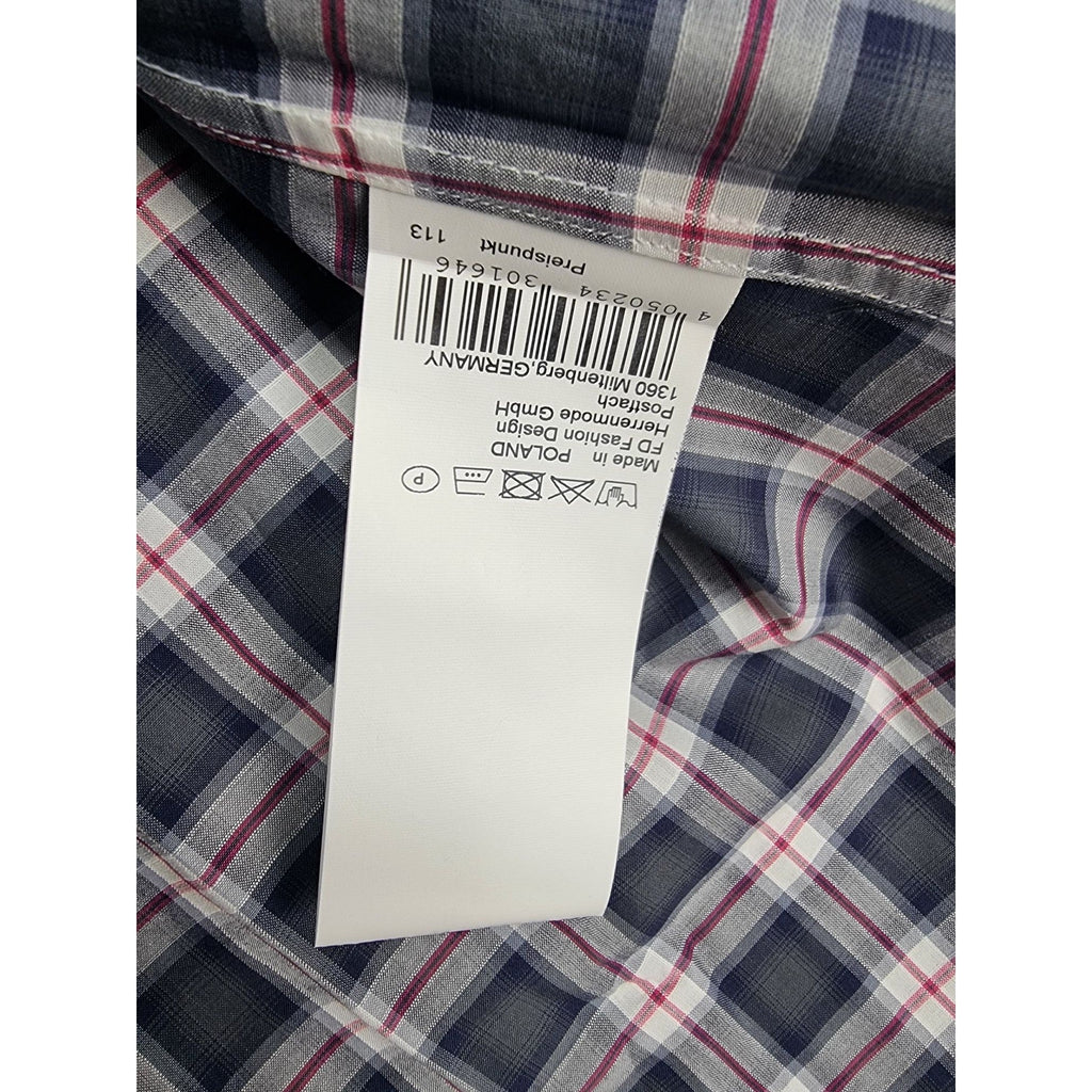 Karl Lagerfeld Mens Slim Fit Navy Plaid Button-Up Shirt Long Sleeves Cotton Blend Size 39 - Sell4Me