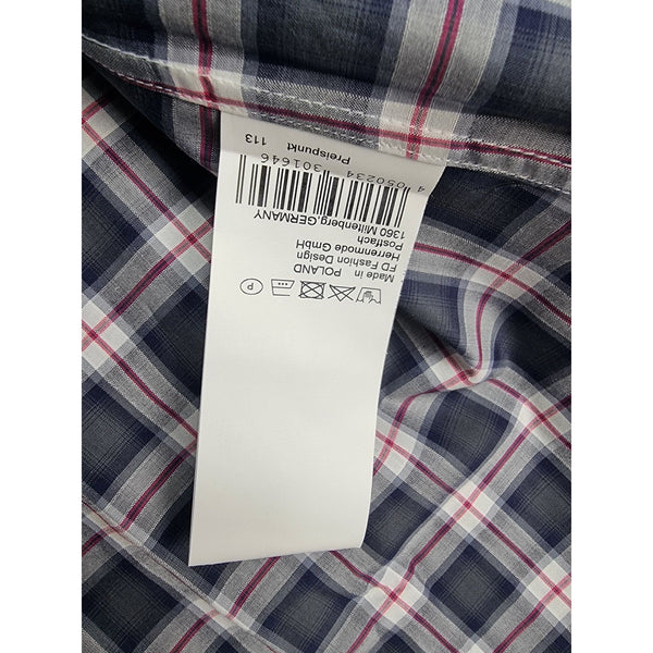 Karl Lagerfeld Mens Slim Fit Navy Plaid Button-Up Shirt Long Sleeves Cotton Blend Size 39 - Sell4Me